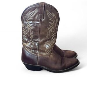 Laredo Brown Leather Western Boots Women’s 9W Wide Embroidered Cowboy
